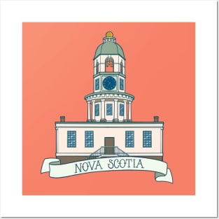 Halifax Town Clock with Nova Scotia Banner Posters and Art